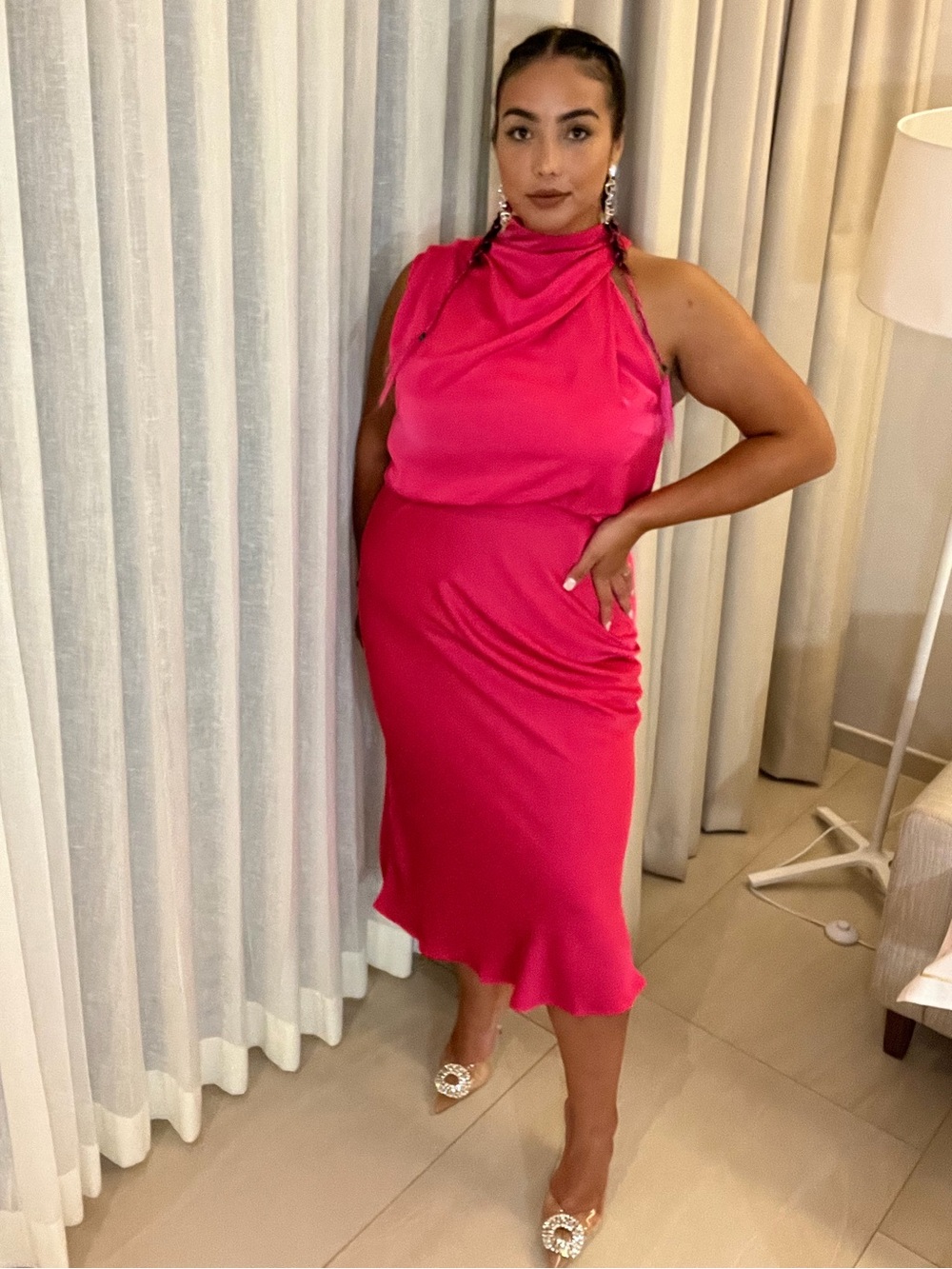 Elegant Hot Pink Sleeveless Midi Dress